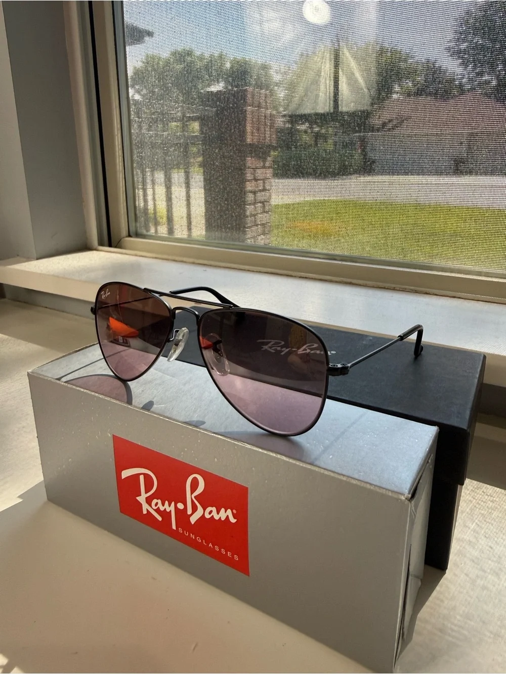 Ray-Ban Junior Aviator Sunglasses — Black Frame with Purple Gradient Lenses